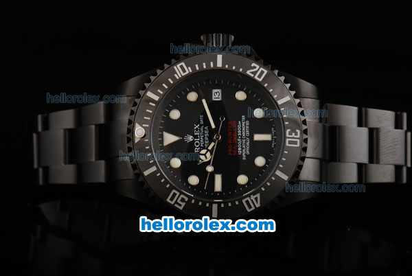 Rolex Sea-Dweller Swiss ETA 2836 Automatic Movement Full PVD Case/Strap with Black Dial and Ceramic Bezel - Click Image to Close